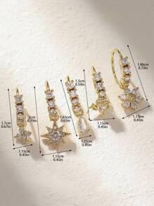 5pcs Luxury Floral & Heart Shape Zirconia Piercing Nose Ring, Made Of Copper, Suitable As Gift For Women On Valentine's Day, Christmas, Halloween, Birthday, Everyday Wear Valentines,Mom,Mother,Mother's Day,Gift