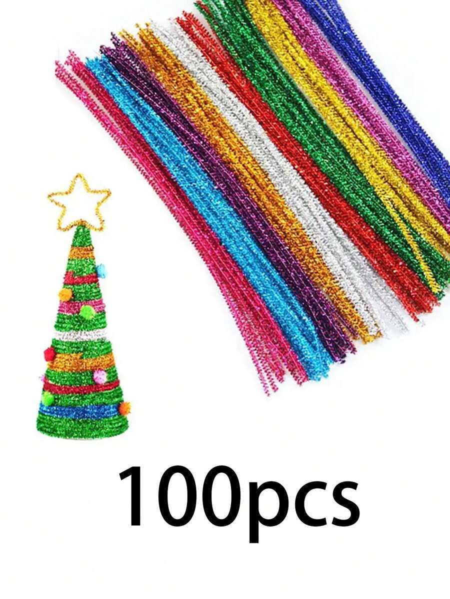 50/100 件 11.81 英寸圣诞闪光雪尼尔茎管道清洁器毛绒金属丝茎有线棒圣诞节 DIY 工艺用品 - 彩色 - 查看 1