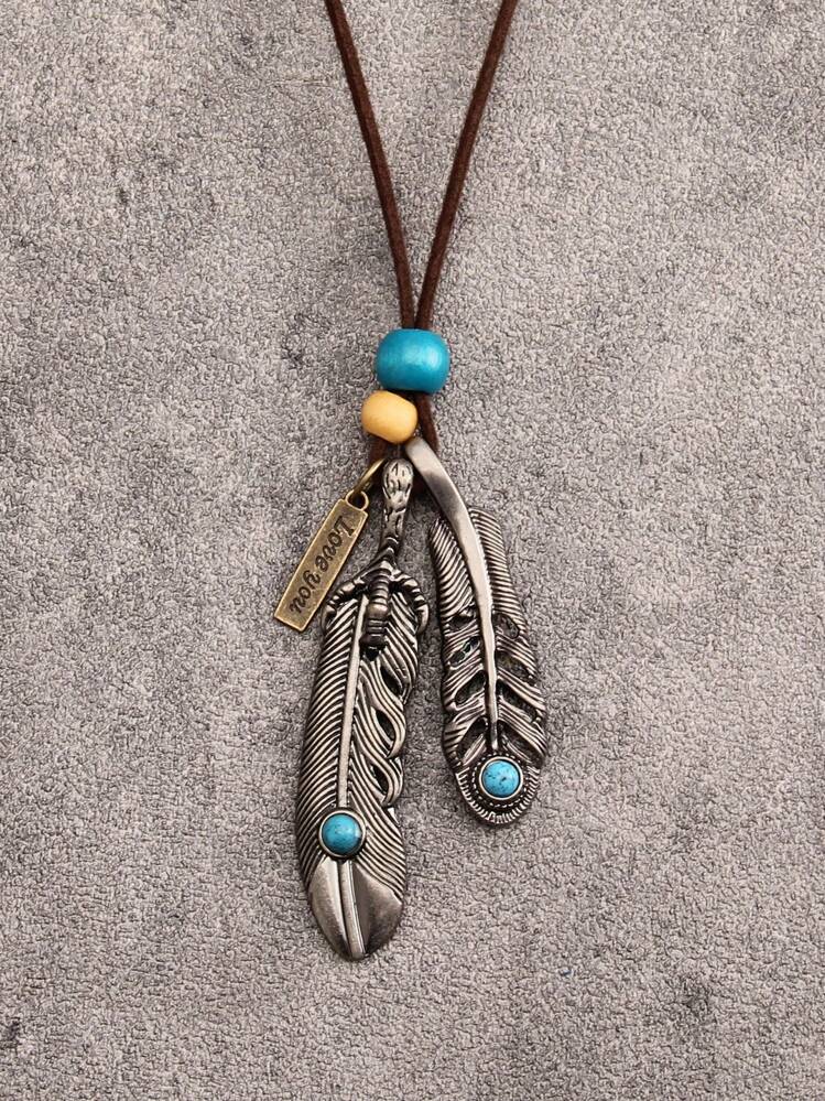 ターコイズデコ フェザーチャーム ネックレス - アンティークシルバー - 見る 16