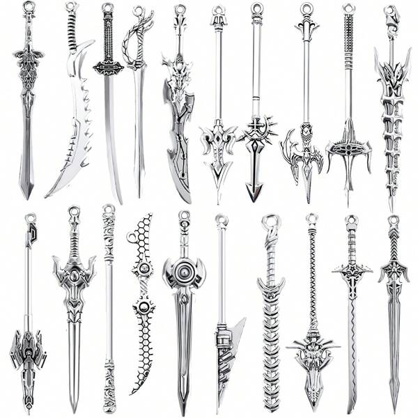 5/10/20 Pcs Mixed Styles Swords Knife Charms Western Theme War Charms Long Bookmark Pendants For Jewelry Making