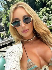 Cabecade 复古椭圆形时尚眼镜 女式 男式 小号金属框时尚眼镜 女士时尚眼镜 女士沙滩配饰 眼镜墨镜 女士沙滩配饰 眼镜墨镜 - 彩色 - 查看 3