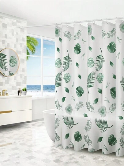 1 pieza Cortina de ducha impresa de PEVA, resistente al agua y al moho, con ganchos y juego de instalación de barra, decoración de otoño para el baño en el hogar, accesorios de baño, de vuelta a la escuela