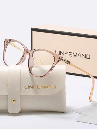  LINFEMAND Fashion Cat Eye Decor Transparent Lens Women Computer Glasses, Unique Design For Daily Outfit And Holiday Gift