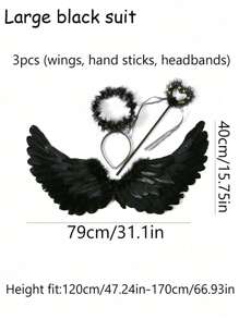 1 件天使幽灵黑色羽毛翅膀道具万圣节服装表演公主服装适合派对派对角色扮演道具、圣诞节 - 彩色 - 查看 11