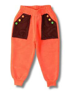 Children's Pants For First Steps In Plush Sweatshirt Fabric With Mesh And Pompom. Neon Colors. - 橘色 - 查看 2