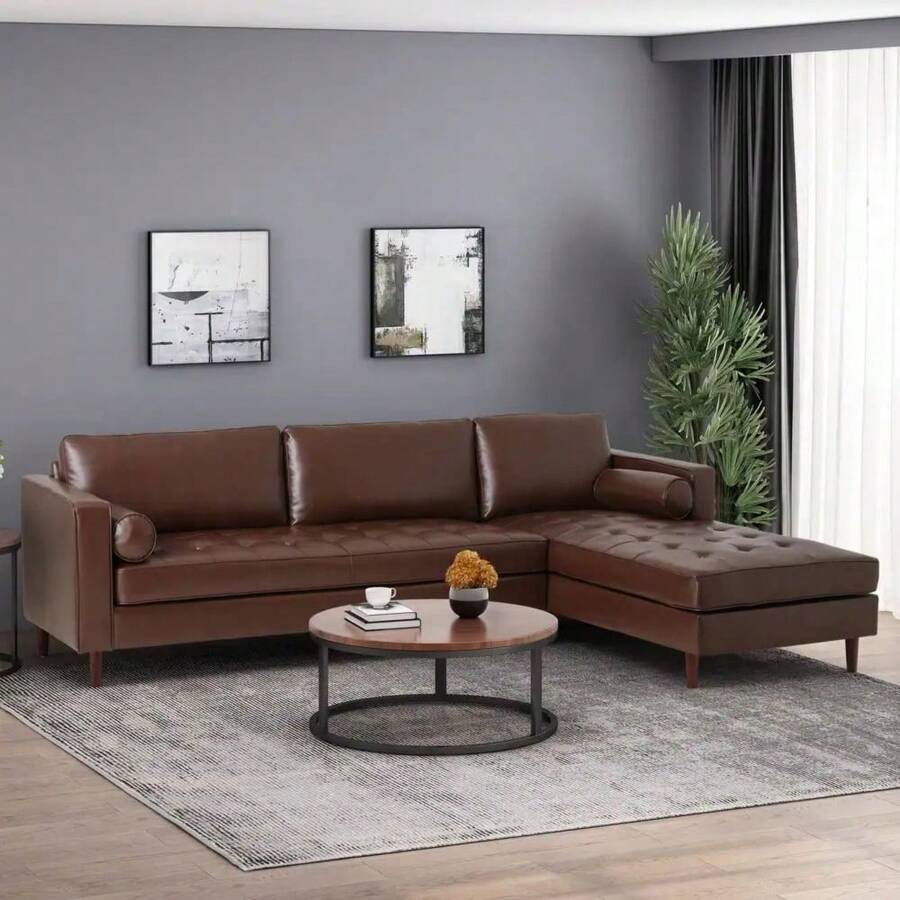 Modern Minimalist 70.75 "L-Shaped Segmented Sofa, Comfortable Soft Cushion Sofa Combination In Living Room And Bedroom, With Lounge Chair, Dark Brown - 深棕色+PU+4座 - 查看 1