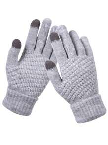 1双冬季男士触屏手套毛绒加厚羊毛防滑骑行分指防寒针织保暖手套 - 彩色 - 查看 5