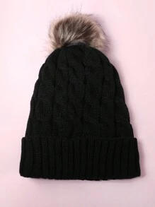 1pc Women Leather Patch Knitted Hat, Thick And Warm Winter Knitted Cap, Fashion Outdoor Hat