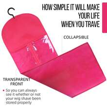 接发架假发收纳袋可容纳多个假发，带衣架假发架防尘接发收纳带钩接发、假发及配件（热粉色） - 玫瑰紅 - 查看 4