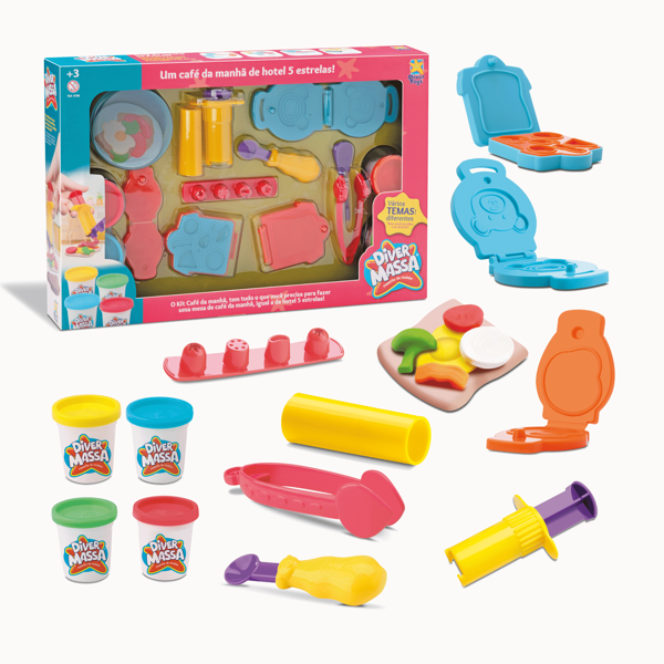 Kit Massinha de Modelar Infantil Massa Escolar c/ vários Moldes Tema Café da Manhã
