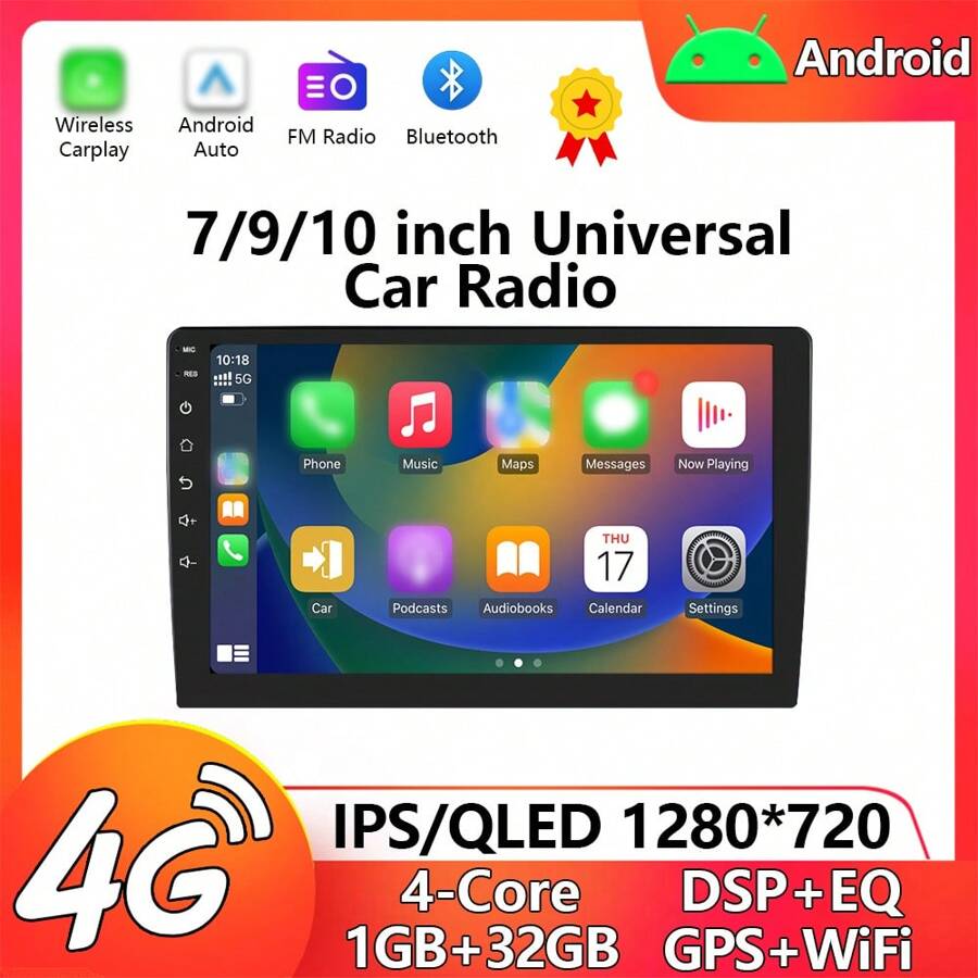 通用 7 英寸 9 英寸 10 英寸 2Din Android Auto Carplay 汽车收音机音频多媒体播放器 32G GPS FM 多媒体视频 MP5 播放器 Android 通用 Carplay 汽车收音机 - 黑色 - 查看 1