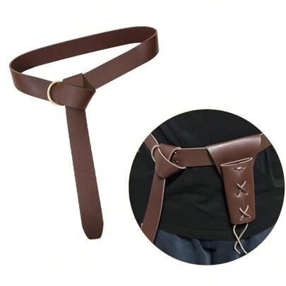 1.9米深棕色PU皮革中世纪维京角形腰带皮套剑蛙服装配件文艺复兴配饰女式腰带黑色万圣节