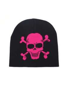 1 pieza Gorro de punto con estampado de calavera, estilo Y2K unisex, adecuado para la calle, fiestas y exteriores en otoño/invierno, cálido y cortavientos - sombrero de punto - Ver 4