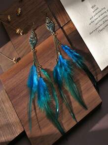 1 par de aretes de plumas naturales largas y exageradas estilo vintage para mujeres - exótico - Ver 16