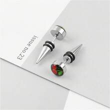 1 pieza de expansores de oreja con diseño de cono puntiagudo de estilo punk, expansores de oreja con estampado de cereza, adecuado para que usen hombres y mujeres - plata - Ver 6