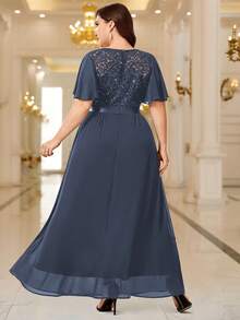 Plus Sequin Lace Bodice Contrast Chiffon Butterfly Sleeve Wedding Party Guest Long Dress, Formal Dress, Fall Dresses, Wedding Guest Dress, For Birthday, Formal Events, Ceremony