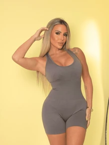 Women's Sports Jumpsuit With Adjusted And Comfortable Design In Polyamide (Gym, Walking, Running, Physical Activities, Strolling) - 灰色 - 查看 4