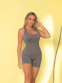 Women's Sports Jumpsuit With Adjusted And Comfortable Design In Polyamide (Gym, Walking, Running, Physical Activities, Strolling) - 灰色 - 查看 5