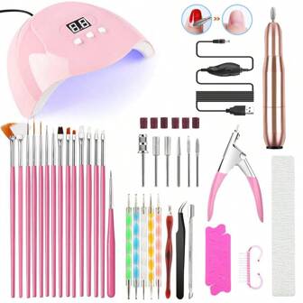 1 套美甲套装美甲工具 UV LED 灯烘干机配指甲油套装可浸泡美甲工具套装电动指甲钻美甲工具