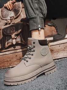 秋冬情侶鞋高筒靴，多用途皮革靴，時尚黃色靴，全季節適用鞋 - 灰色 - 查看 4