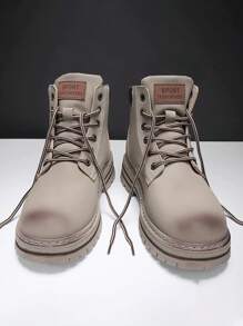 秋冬情侶鞋高筒靴，多用途皮革靴，時尚黃色靴，全季節適用鞋 - 灰色 - 查看 3