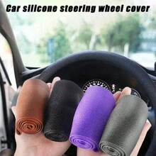 1pc Universal Silicone Steering Wheel Cover, Soft Elastic Texture Multifunctional Car Decor Accessories - Black - View 3