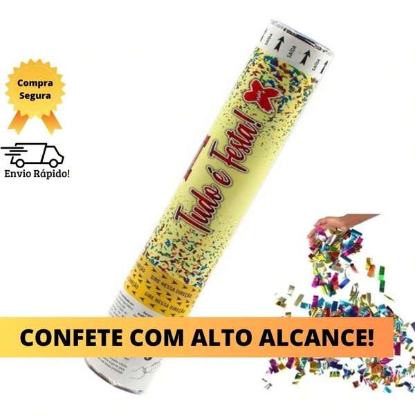 Lança Confete Colorido Chuva de Cores Metalizado Tubo Para Festa Eventos Casamento Noivado Formatura e Decoração Chuva