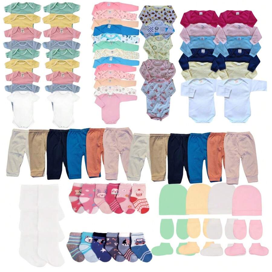 36-Piece Layette Bodysuits Pants Hats Socks Gloves Boy Girl Unisex Cotton - 白色 - 查看 1