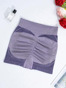 1 Stück lila nahtlose High Waist Yoga Shorts, bequeme & atmungsaktive Bauch Control Hebe Po Shorts