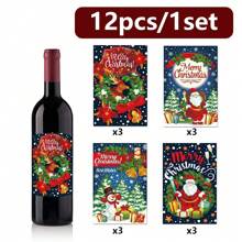 12pcs Christmas Party Red Wine Bottle Stickers, Christmas Decoration Wine Bottle StickersCup Decoration,Christmas Decoration, Party Decoration, Gift For Friends, Gift For Family, Christmas Party