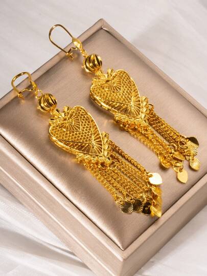 2 件时尚心形链式吊坠耳环，适合女士，24K 金色，DIY 心形设计，适合送给女朋友、妻子、朋友、生日、节日礼物，适合情人节、妈妈、母亲、母亲节、礼物