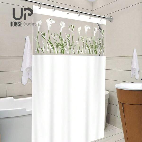 Cortina Box em PVC Estampada Para Banheiro Anti Mofo Com Ganchos