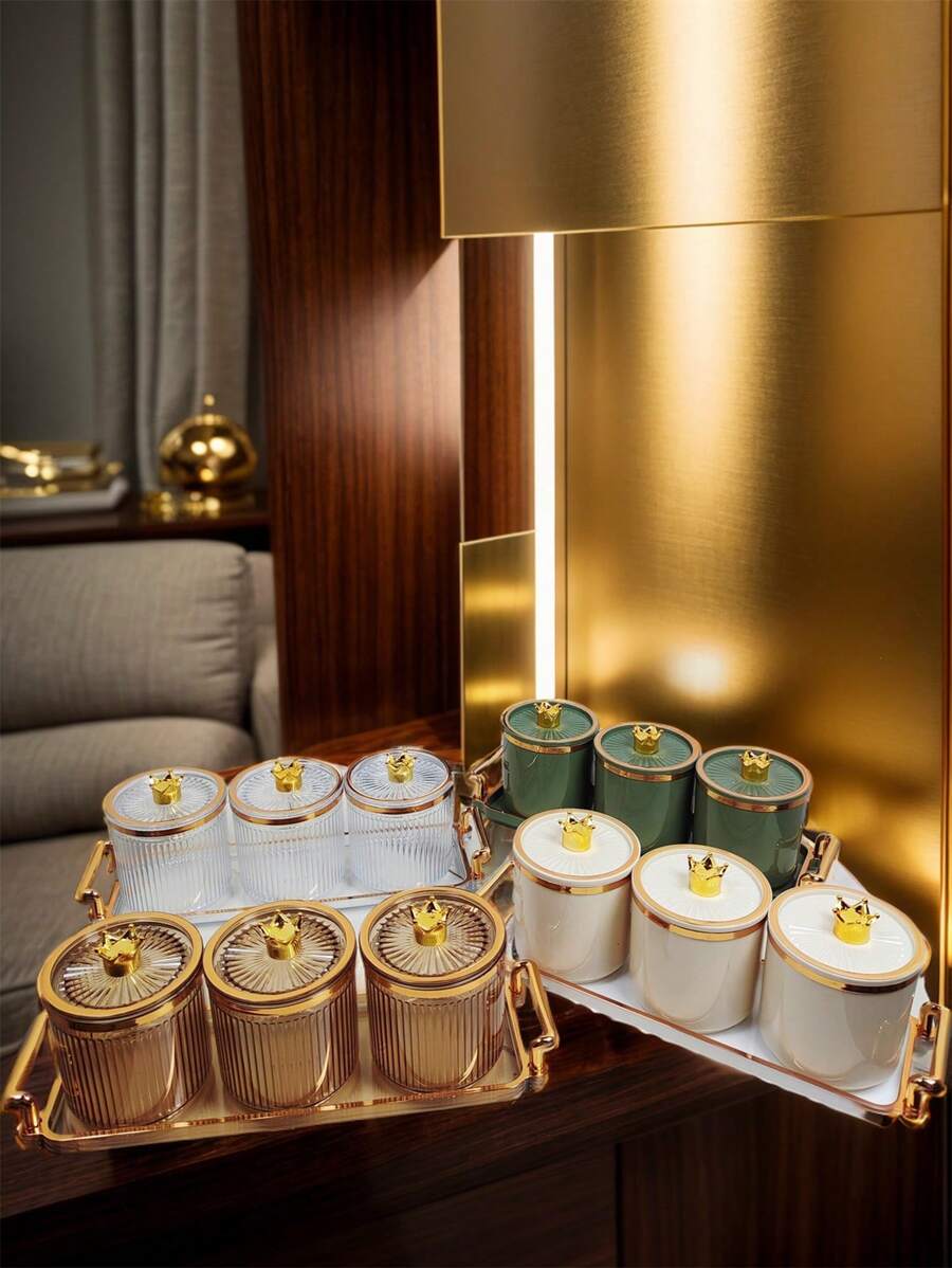 1 Set Kitchen Storage Jars, Home Kitchen Supplies For Daily Use Christmas Gift - Three Compartment Sealed Jar Crown Top - View 1