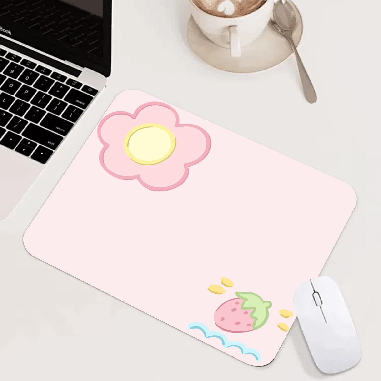 2026 Pink Strawberry Square Mouse Pad, Cute & Compact Desktop Wireless Mouse Pad, Edged Non-Slip PU Material Gaming Mouse Pad, Suitable For Computer, Laptop, Home Office Decor, 26*21cm, Christmas/New Year Gift - Pink - View 1