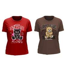 Kit - 2 Printed Women's T-Shirts, Basic, Slim, 100% Cotton, Super Comfortable, Premium Fabric With Round Neck - Màu Đỏ Sâu - Xem 1