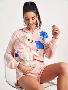 1 قطعة هودي مطبوع بنقشة زهرية للقطط والكلاب، للخريف/الشتاء