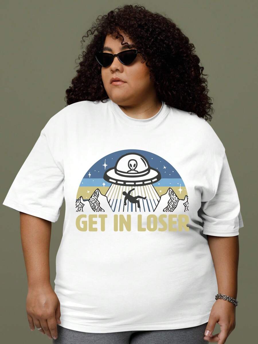 Plus Size GET IN LOSER T-Shirt Women's Fashion 100% Cotton Streetwear NEW! - trắng - Xem 1