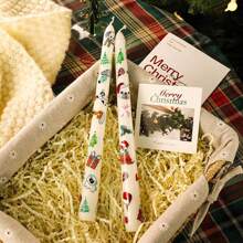 2pcs, 25cm/9.84in Christmas Long Stem Smokeless Printed Soy Wax Candles, Suitable For Various Holiday Decorations, Holiday Gifts, Holiday Celebrations, Home Decor Candles, And Lighting Candles. - Multicolor - View 17