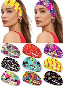 1 pieza Diadema ancha estampada de estilo vintage de los 80 para mujer, banda deportiva elástica y transpirable para hacer ejercicio, accesorio para el cabello antideslizante para vacaciones, pañuelo elegante para mujer, diadema suave para outfits de verano - Multicolor - Ver 1