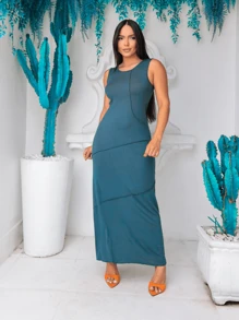 Vestido longo Regata feminino De Viscolycra Com Costura Exposta