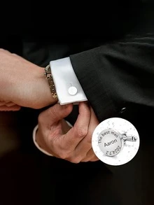 3 chiếc khuy măng sét bằng thép không gỉ tùy chỉnh, khuy măng sét bằng thép không gỉ cổ điển có văn bản cá nhân hóa, áo sơ mi trang trọng cho lễ Tạ ơn, Giáng sinh, quà tặng - Nhiều màu - Xem 3