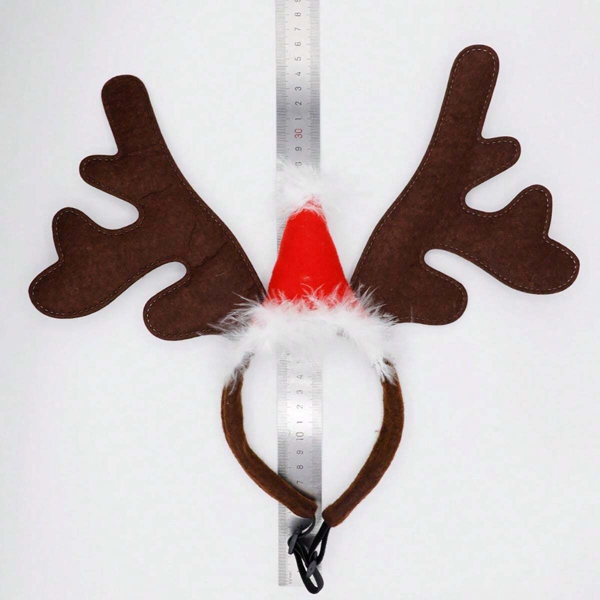 1pc Pet Antler Headband With Santa Hat, Elastic Christmas Pet Headpiece