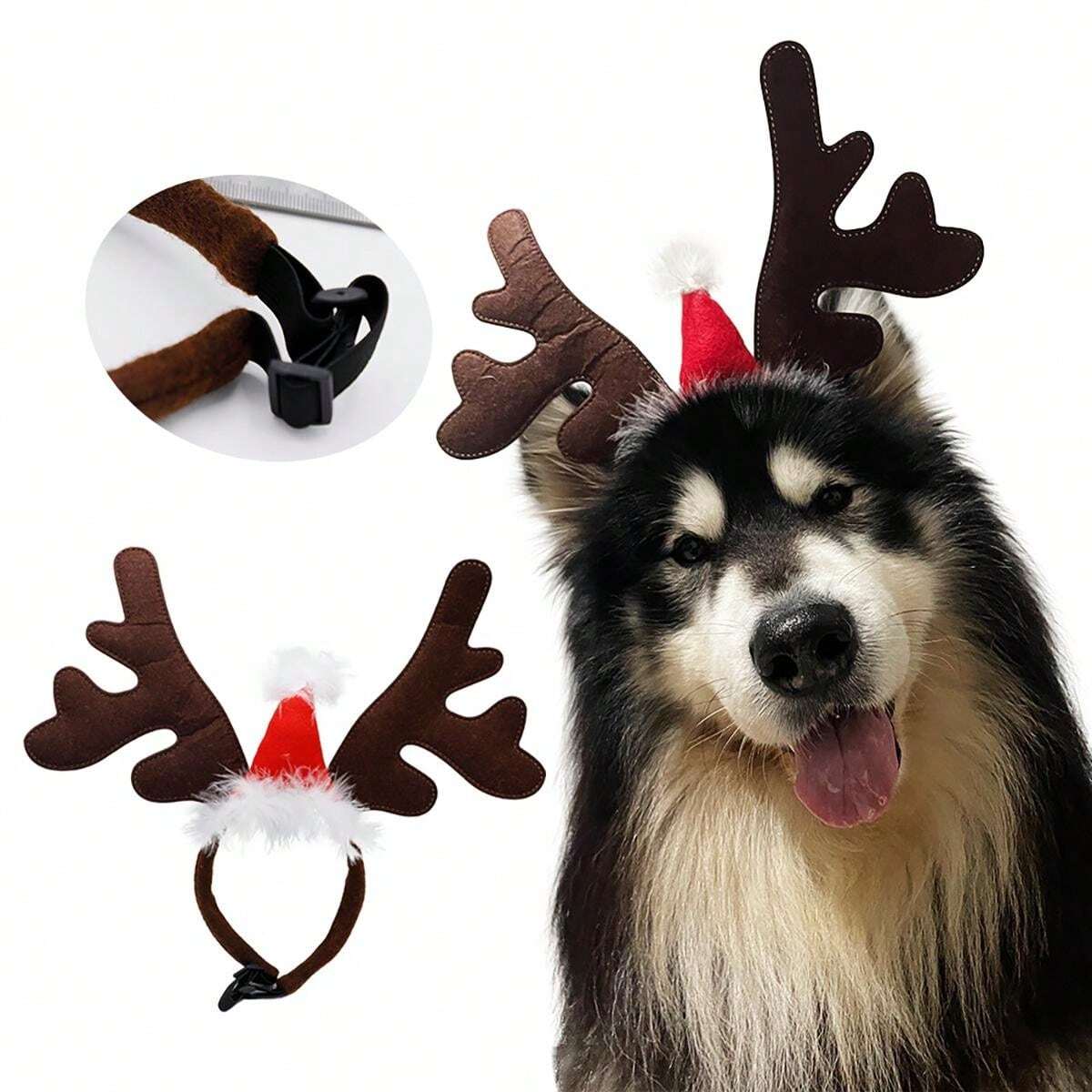 1pc Pet Antler Headband With Santa Hat, Elastic Christmas Pet Headpiece