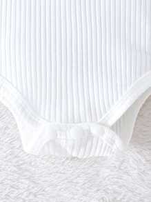 Baby Girl Set Of Solid Color Long Sleeve Romper And Pink Bow Decorated Skirt With Headband