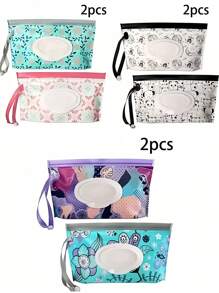 1pc/2pcs Reusable Wet Wipes Dispenser Bags, Portable Baby Wipes Pouches, Random Color Baby Shower Family Decorations Gifts - Multicolor - View 1