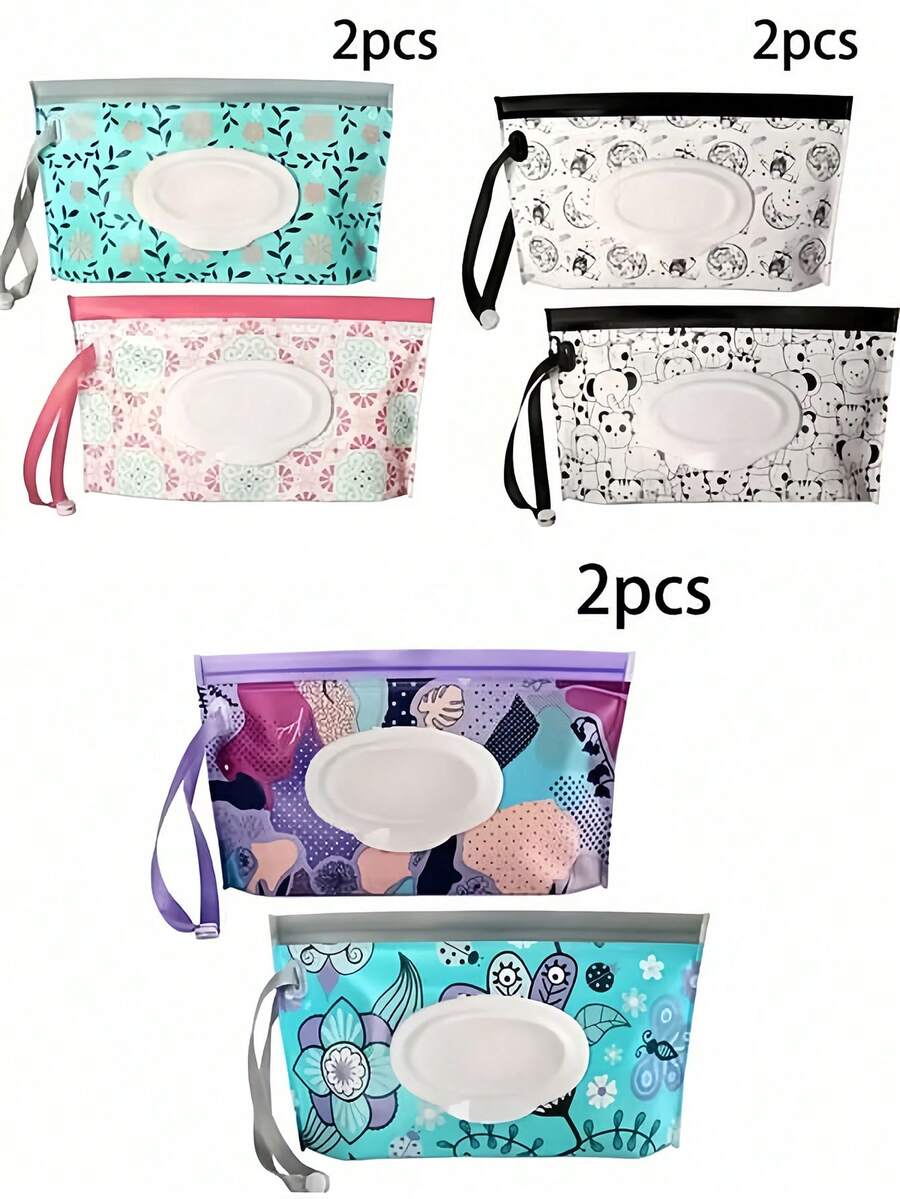 1pc/2pcs Reusable Wet Wipes Dispenser Bags, Portable Baby Wipes Pouches, Random Color Baby Shower Family Decorations Gifts - Multicolor - View 1