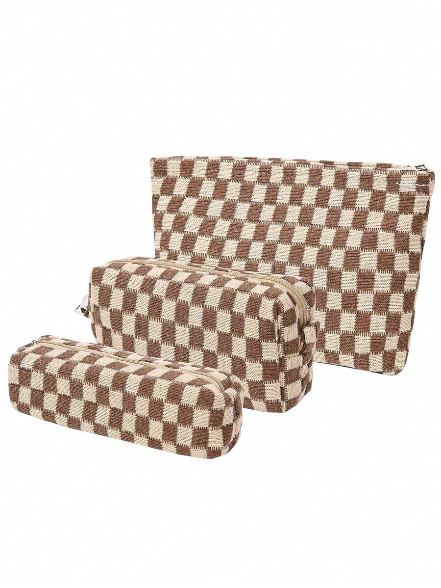 1/3 túi đựng mỹ phẩm đan kẻ caro, túi đựng mỹ phẩm du lịch xách tay, túi đựng bút chì đan kẻ caro, túi đựng mỹ phẩm dung tích lớn, hộp đựng bút chì cho học sinh, túi đựng mỹ phẩm xách tay, túi đựng đồ đan, túi đựng đồ đan kẻ caro mùa thu và mùa đông, bộ 3 túi đựng đồ trang điểm đa năng cho nữ, túi đựng đồ trang điểm, hộp đựng đồ trang điểm, hộp đựng đồ trang điểm - Màu Khaki - Xem 1