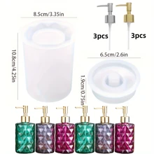 1 套带泵的瓶树脂模具，树脂铸造模具套件，1 套泵瓶树脂模具 + 6 个分配器泵硅胶模具环氧树脂模具，适用于厨房、浴室、笔筒菱形的瓶树脂模具 - 彩色 - 查看 2