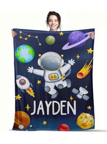 1 pieza Manta personalizada con nombre y patrón de planeta espacial - Manta de franela suave personalizada, impresión digital, adecuada para todas las estaciones, se adapta al estilo acogedor del hogar, regalo de ocasión con tema de astronomía, artesanía de punto, cómoda todo el año, duradera, fácil de cuidar, opción de regalo única - multicolor - Ver 18