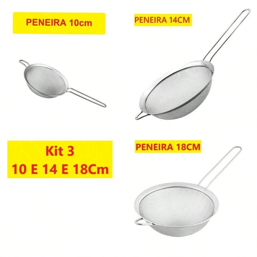 Set Of 5 Or 3 Stainless Steel Strainers Sieves 18cm 16cm 14cm 12cm 10cm For Grains Juice Universal - Kit3 10 VÀ 14 VÀ 18Cm - Xem 1